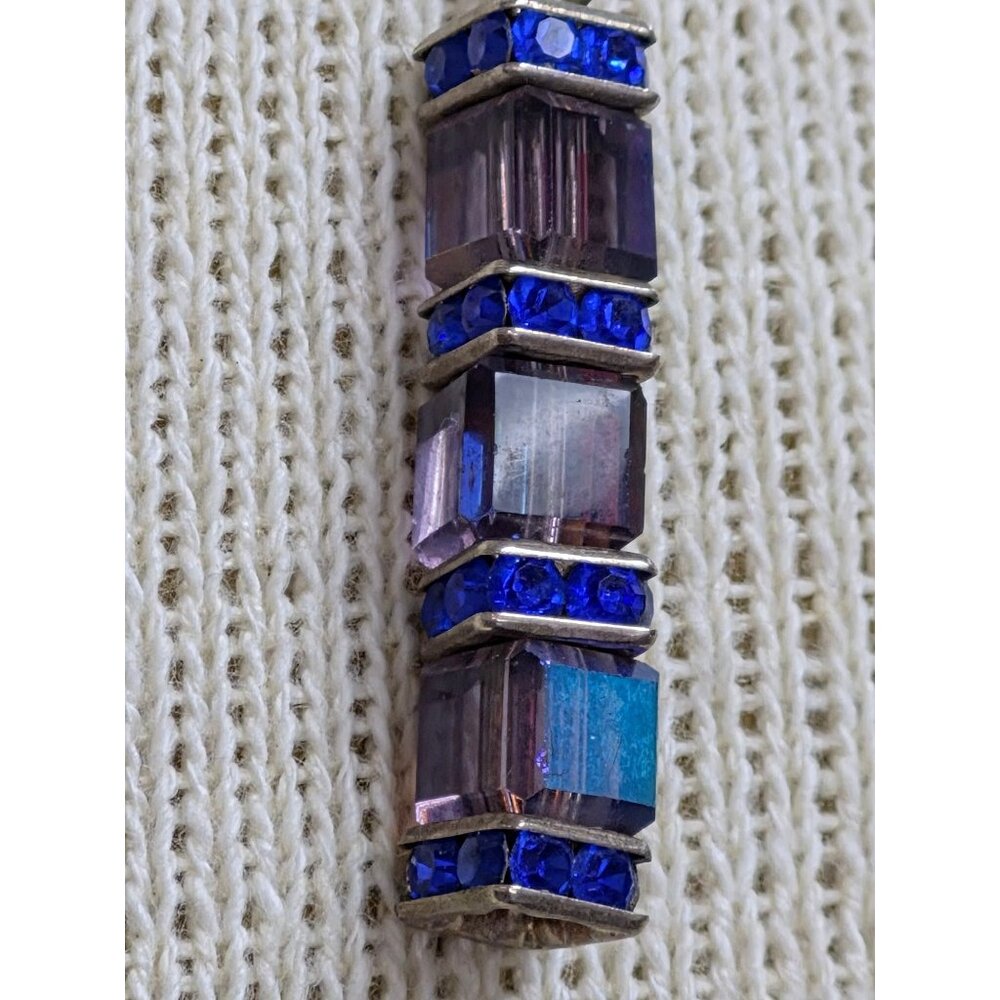 Blue Saphire Spectrum Square Stone Pendant Necklace 16 Inch .925 Sterling Silver - Picture 3 of 6